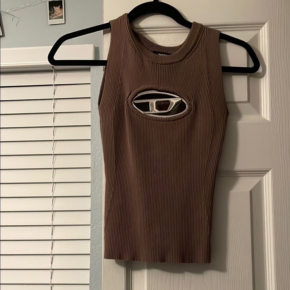 Diesel Brown Ribbed Sleeveless Top